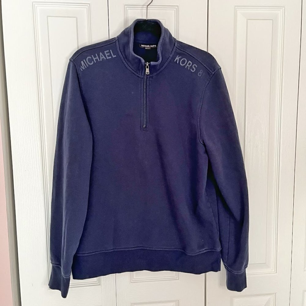 Michael Kors Spell Out Logo Quarter Zip Long Sleeve Fleece Sweatshirt Jacket
